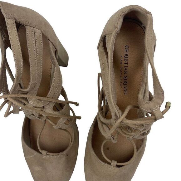 Christian Siriano Block Heel Strappy Round Toe Suede Shoe Tan 4" Women's Size 10 - Picture 4 of 7